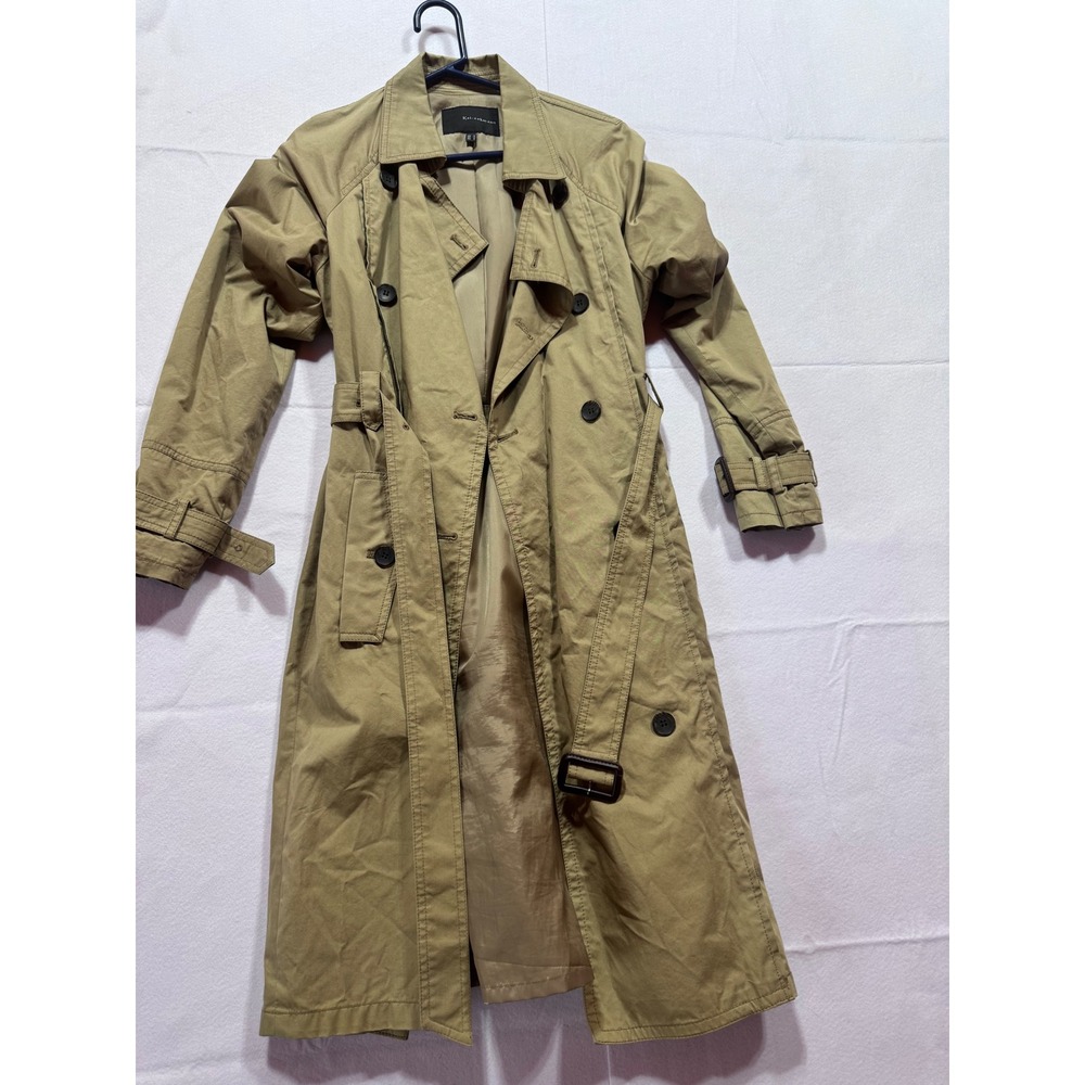 Kai-aakmann Womens Khaki Tan Pleated Back Belted Trench Coat Size S KHCCT003E1
